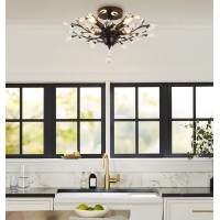 Seollight Vintage Crystal Branch Close To Ceiling Light Fixture Black Chandelier Flush Mount With 4 Light 160W 245 Dia