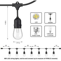 Sunthin 48Ft Led Outdoor String Lights With 0.9W Shatterproof Bulbs For Patio String Lights,Backyard Lights,Porch Lights, Commercial Light String Outdoor