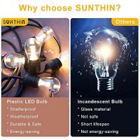 Sunthin 48Ft Led Outdoor String Lights With 0.9W Shatterproof Bulbs For Patio String Lights,Backyard Lights,Porch Lights, Commercial Light String Outdoor