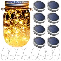 Mason Jar Solar Lantern Lights, 8 Pack 30 Led Bulbs Fairy Star Firefly Solar Lids Jar Lights,8 Hangers Included(No Jars),For Patio Garden Mason Jar Lanterns Table Wedding Decorations Lights