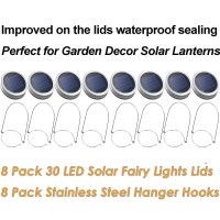 Mason Jar Solar Lantern Lights, 8 Pack 30 Led Bulbs Fairy Star Firefly Solar Lids Jar Lights,8 Hangers Included(No Jars),For Patio Garden Mason Jar Lanterns Table Wedding Decorations Lights