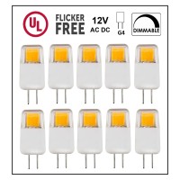 Cbconcept Ul Listed, G4 Led Light Bulb, 10 Pack, Epistar Cob 1.7 Watt, Dimmable, 220 Lumen, Pure White 6000K, 360 Degree Beam Angle, 12 Volt, 20W Equivalent, G4 Bi Pin Base Halogen Replacement Bulb