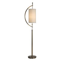 Antique Brass Plated Steel44 Featuring A gracefully curved Double Banded Design That gives The Illusion Of A Suspended Shade46 The Tall44 Round Hardback Shade Is A Light Beige Linen Fabric With Natural Slubbing46 FeaturesBalaour Antique Brass Floor LampWi