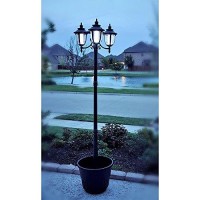 Sun-Ray 312010 Hannah Three Head Solar Lamp Post And Planter, 7 Ft, Black