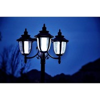 Sun-Ray 312010 Hannah Three Head Solar Lamp Post And Planter, 7 Ft, Black