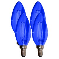 Sleeklighting 5 Watt E12 Led Filament Candelabra Blue Light Bulb, (60W Incandescent Replacement) Chandelier Torpedo Tip, Clear Glass Cover E12 Base 4 Pack