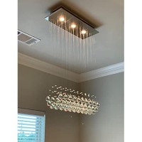 7Pm Modern Rectangle Crystal Chandeliers, Crystal Chandelier For Dining Room Chandelier Lighting Raindrop Chandelier Chrome Rectangular Light Fixture Crystal Chandelier For Kitchen Island, Room Decor