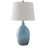 Blue With White Fabric Shade Contemporary Table Lamps (Set Of 2)