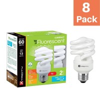 Xtricity Compact Fluorescent Light Bulb T2 Spiral Cfl, 4100K Cool White, 13W (60 Watt Equivalent), 900 Lumens, E26 Medium Base, 120V, Ul Listed (Pack Of 8)