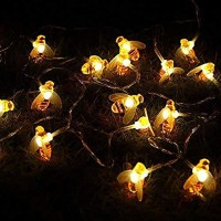 Er Chen Honeybee Fairy String Lights, 10Ft 20 Led Honeybee Battery Power Led String Lights For Party, Wedding, Xmas, Decoration, Gardens, Patios, Etc.