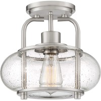 Quoizel Trg1710Bn Trilogy Glass Lantern Semi Flush Mount Ceiling Lighting, 1-Light, 60 Watt, Brushed Nickel (9