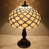 Werfactory Tiffany Lamp Cream Amber Stained Glass Bead Table Lamp Desk Bedside Reading Light 12X12X18 Inches Deco Bedroom Living Room Home Office S005 Series