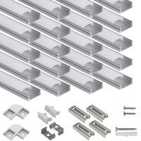 Hunhun 20-Pack 3.3Ft/1Meter U Shape Led Aluminum Channel System With Milky Cover, End Caps And Mounting Clips, Aluminum Profile For Led Strip Light Installations, Very Easy Installation