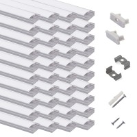 Hunhun 40-Pack 3.3Ft/1Meter U Shape Led Aluminum Channel System With Milky Cover, End Caps And Mounting Clips, Aluminum Profile For Led Strip Light Installations, Very Easy Installation