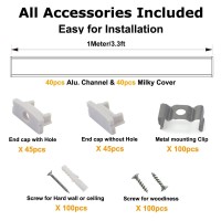 Hunhun 40-Pack 3.3Ft/1Meter U Shape Led Aluminum Channel System With Milky Cover, End Caps And Mounting Clips, Aluminum Profile For Led Strip Light Installations, Very Easy Installation