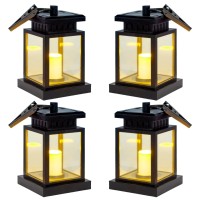 Sunklly Hanging Solar Lanterns Outdoor - 4 Pack Solar Candle Flickering Lights Waterproof Led Hanging Solar Lanterns Lights For Garden, Patio, Umbrella, Tent, Tree, Yard, Deck, Camping (Warm Light)