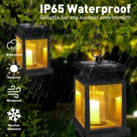 Sunklly Hanging Solar Lanterns Outdoor - 4 Pack Solar Candle Flickering Lights Waterproof Led Hanging Solar Lanterns Lights For Garden, Patio, Umbrella, Tent, Tree, Yard, Deck, Camping (Warm Light)