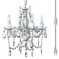 Gypsy Color The Original Plug-In 4 Light Crystal White Hanging Swag Chandelier H175Axw15A, White Metal Frame With Clear Glass Stem And Clear Acrylic Crystals Beads That Sparkle Just Like Glass