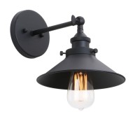 Phansthy Industrial Wall Sconce Light 8.1 Inches Metal Lampshade Vintage Style 1-Light Wall Light 180 Degree Adjustable Lighting Direction (Black)