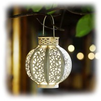 Maggift 2 Pack Hanging Solar Lights Outdoor Solar Lights Retro Hanging Solar Lantern With Handle, 6 Lumens, Beige White