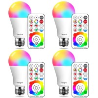 Yangcsl 120 Colors E26 Dimmable Color Changing Led Light Bulbs With Remote Control, Memory & Sync, Daylight White & Rgb Multi Color, 60 Watt Equivalent (4 Pack)