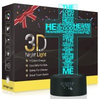 Rquite Jesus Cross 3D Christ Optical Illusion Lamps, 7 Color Change Touch Switch Art Sculpture Home Jesus Decor Lights Led Desk Table Night Light Christian Gift For Christmas Day