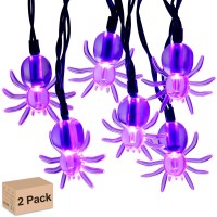 Recesky 2 Pack Purple Spider String Lights With Timing Function Total 80 Led 28Ft Battery Halloween String Lights For Halloween