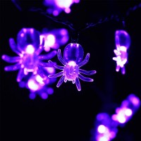 Recesky 2 Pack Purple Spider String Lights With Timing Function Total 80 Led 28Ft Battery Halloween String Lights For Halloween