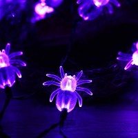 Recesky 2 Pack Purple Spider String Lights With Timing Function Total 80 Led 28Ft Battery Halloween String Lights For Halloween