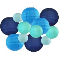 Just Artifacts Decorative Round Chinese Paper Lanterns 12Pcs Assorted Sizes & Colors (Color: Blues)