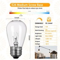 Pack Of 26Pcs S14 Light Bulbs For String Lights 11 Watt E26 Medium Candelabra Screw Base S14 Warm Replacement Clear Glass Bulbs