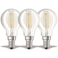 Osram Drop Shape Base Classic P Led Lamp, Glass, Warm White, E14, 4 W, Set Of 3