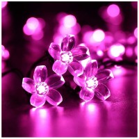 Semilits Solar Outdoor String Lights 50Led Flower Shaped Christmas Lights For Patio Garden Decoration Pink