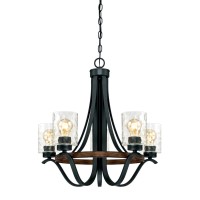 Westinghouse Lighting 6331900 Barnwell Five-Light Indoor Chandelier, Textured Iron And Barnwood Finish With Clear Hammered Glass