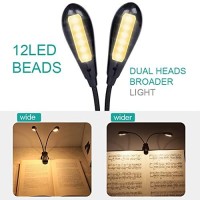 Vekkia 12 Led Rechargeable Warm Book Light/Music Stand Light, Clip On Reading Light In Bed, Eye Protection Dual Heads Light Up 2 Full Pages. Perfect For Bookworms & Kids