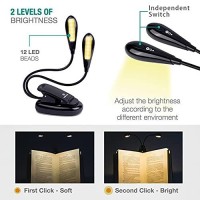 Vekkia 12 Led Rechargeable Warm Book Light/Music Stand Light, Clip On Reading Light In Bed, Eye Protection Dual Heads Light Up 2 Full Pages. Perfect For Bookworms & Kids