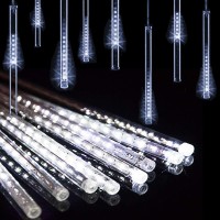 Lwind Meteor Shower Rain Lights,Twinkling Romantic Lights For Party, Wedding, Christmas, Etc.11.8Inch 8 Tubes (White)