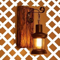 Wall Lamp E27 Wood Retro Indoor Lighting Rustic Wall Lamp Living Room Bedroom Creative Lighting For Stairwell Corridor Cafe Bar Restaurant Hotel Glass Lampshade