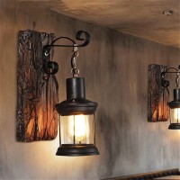 Wall Lamp E27 Wood Retro Indoor Lighting Rustic Wall Lamp Living Room Bedroom Creative Lighting For Stairwell Corridor Cafe Bar Restaurant Hotel Glass Lampshade