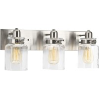 Calhoun Collection 3-Light Clear Glass Farmhouse Bath Vanity Light Brushed Nickel