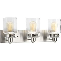 Calhoun Collection 3-Light Clear Glass Farmhouse Bath Vanity Light Brushed Nickel