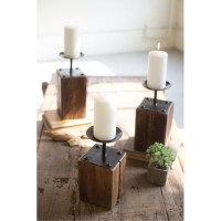 Set Of Three Recycled Wood Candle Holders