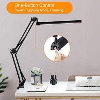 Youkoyi A16S Metal Adjustable Swing Arm Desk Lamp With Clamp, Touch Control Table Lamp With Stepless Dimming, 3 Color Modes, Memory Function Eye-Caring Desk Light For Home/Office/Work/Study/Reading