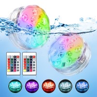 Whatook Underwater Submersible Led Lights: Waterproof Battery Operated Remote Control, Wireless Led Lights For Bath Tub Hot Tub Pond Pool Fountain Waterfall Aquarium Party And Vase Base, 2 Pack