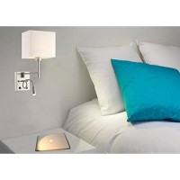 Homefocus - Bedside Wall Lamp With Led Reading Lamp,Led Wall Light,Wall Lamp,Wall Sconces,Swing Arm Wall Lamp For Bedroom,Living Room,Hoetl,Led 3W 3000K,Metal Satin Nickle,White Linen Shade.