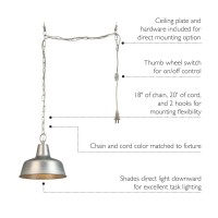 Design House Mason Hanging Swag Light Barn Industrial Farmhouse Modern 1-Light Pendant Light With Metal Shade For Living Room And Dining Room, 10 Inch, Galvanized Paint Finish, 579409