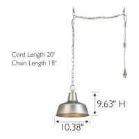 Design House Mason Hanging Swag Light Barn Industrial Farmhouse Modern 1-Light Pendant Light With Metal Shade For Living Room And Dining Room, 10 Inch, Galvanized Paint Finish, 579409