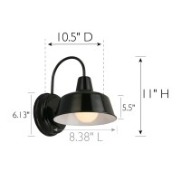 Mason Barn Light Indoor/Outdoor Wall Mount Modern Industrial Farmhouse Design House Wall Light For Patio, Garage, Bathroom, Office, Kitchen, 8-Inch, Satin Black, 579367