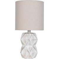 White Wash Faceted Faux Wood Table Lamp