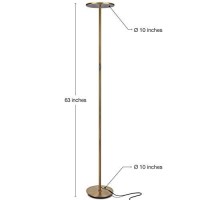 Brightech Sky Led Floor Lamp For Living Rooms & Offices -Torchiere Super Bright , Dimmable, Tall Standing Lamp For Bedroom Reading - Gold Brass